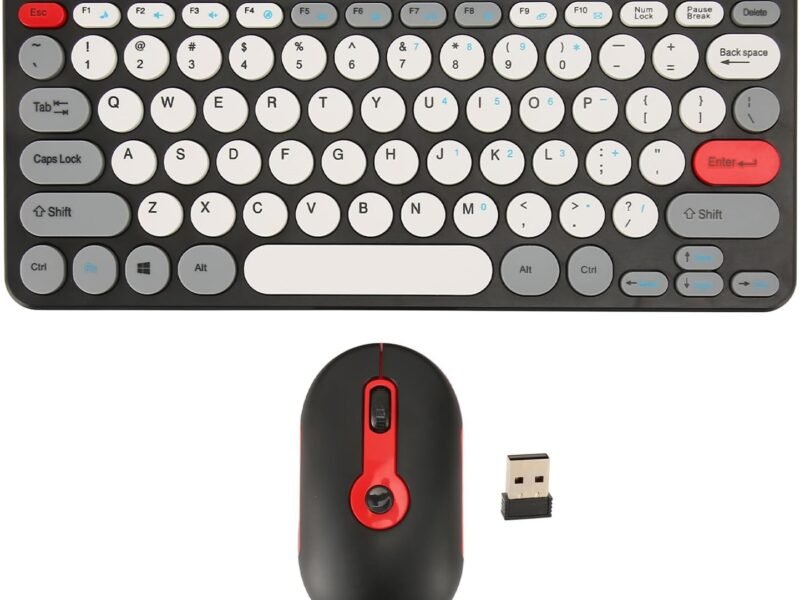 Wireless Keyboard Mouse Set HK09 Mini Office Elegance Retro Chic 2.4G Antique Circle Keypad Cute Round Hat Girl Combo (Black)