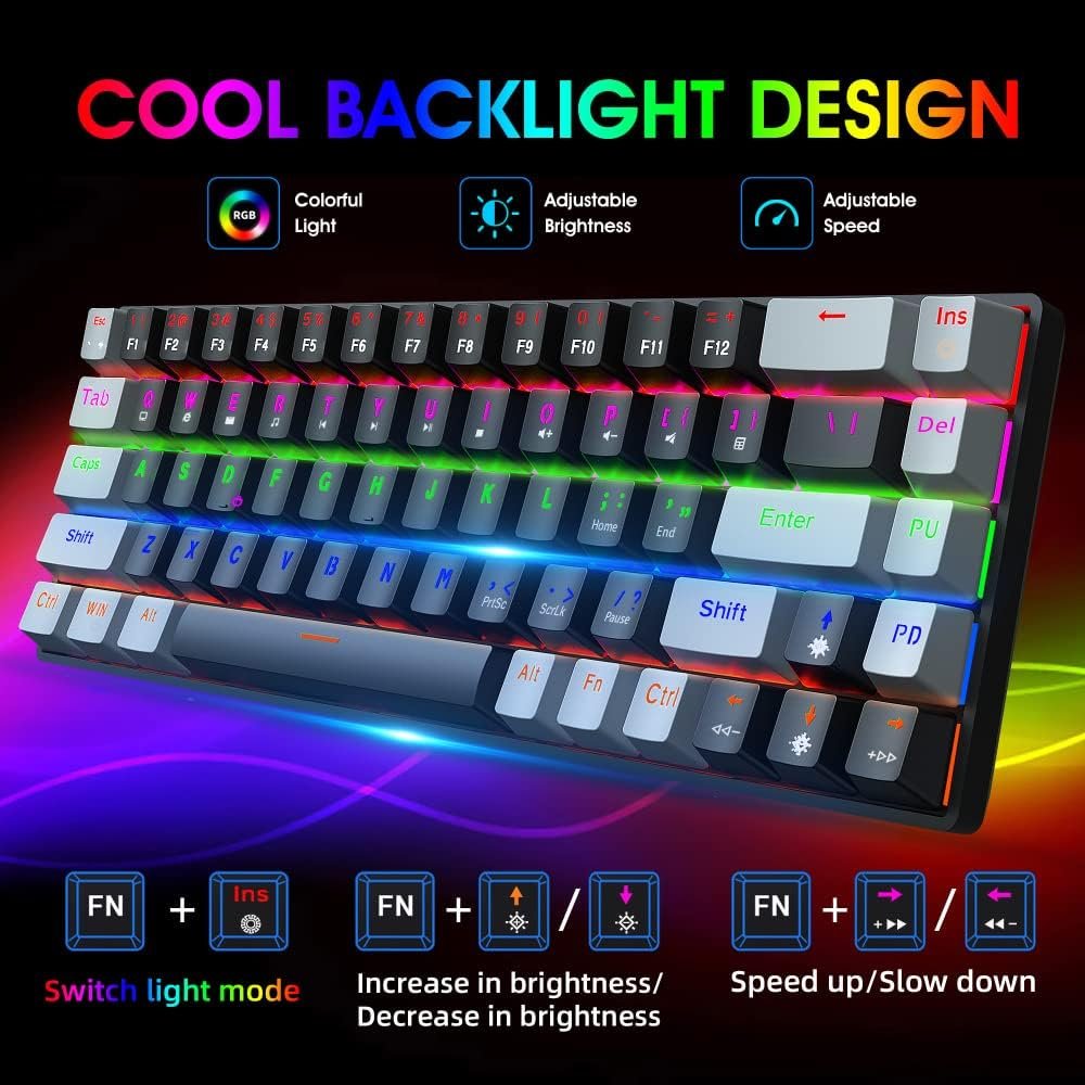 New HXSJ 68-key blue axis red axis mechanical Gaming keyboard dual color RGB multiple backlight key line separation game keyboard