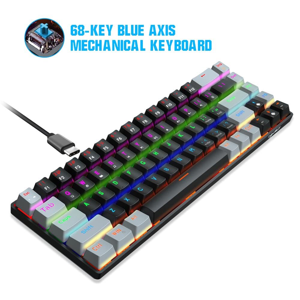 New HXSJ 68-key blue axis red axis mechanical Gaming keyboard dual color RGB multiple backlight key line separation game keyboard