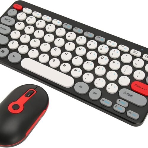 61cduDWxqFL._AC_SL1500_ Wireless Keyboard Mouse Set HK09 Mini Office Elegance Retro Chic 2.4G Antique Circle Keypad Cute Round Hat Girl Combo (Black)