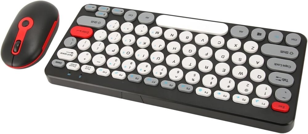 61mvM6SftHL._AC_SL1500_ Wireless Keyboard Mouse Set HK09 Mini Office Elegance Retro Chic 2.4G Antique Circle Keypad Cute Round Hat Girl Combo (Black)