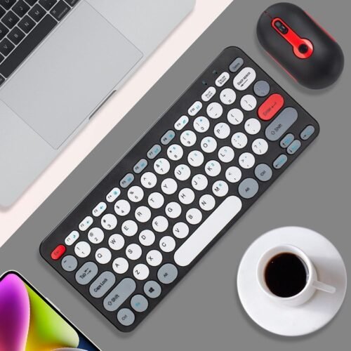 716mIFyR+ZL._AC_SL1500_ Wireless Keyboard Mouse Set HK09 Mini Office Elegance Retro Chic 2.4G Antique Circle Keypad Cute Round Hat Girl Combo (Black)