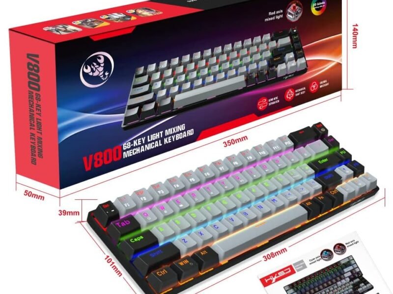 New HXSJ 68-key blue axis red axis mechanical Gaming keyboard dual color RGB multiple backlight key line separation game keyboard