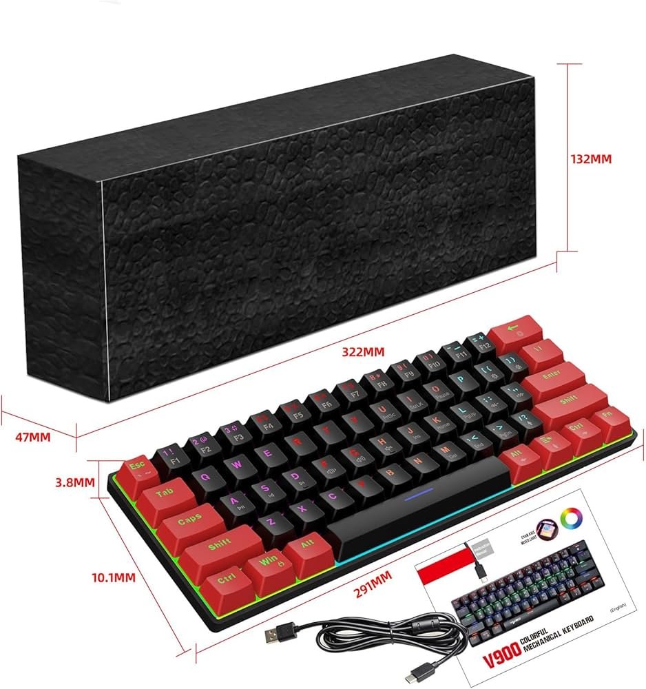New HXSJ 68-key blue axis red axis mechanical Gaming keyboard dual color RGB multiple backlight key line separation game keyboard