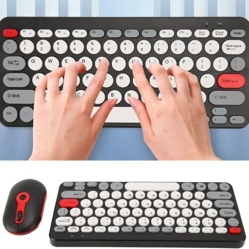 71dVhAyDr5L._AC_SL1500_ Wireless Keyboard Mouse Set HK09 Mini Office Elegance Retro Chic 2.4G Antique Circle Keypad Cute Round Hat Girl Combo (Black)