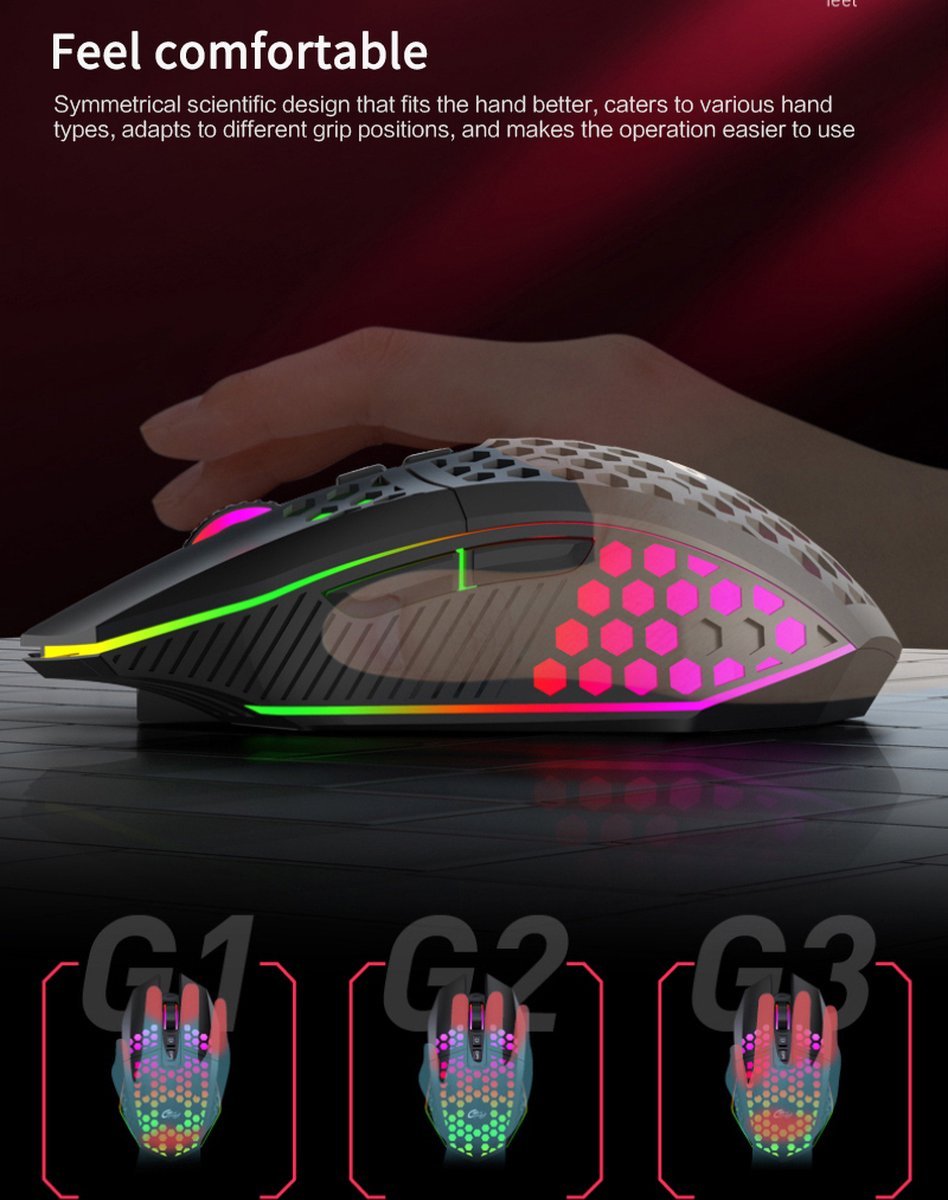 HXSJ T500 Hole Mouse 2.4G Backlight Rechargeable Wireless Mouse