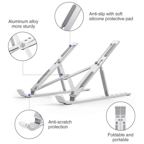 laptop stand 02 Portable Laptop Stand, Aluminum Alloy, Adjustable MacBook Stand for Desk Compatible with 10-16 inch Laptop and Tablets, such as MacBook Air, Pro, iPad Air, Pro, HP, Lenovo ThinkPad, Dell, Acer