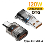 USB3.2 Gen2 OTG Adapter Female USB TypeC Male Fast Charge 120W Data Sync for iPhone16 15 Pro Phone Laptop PC
