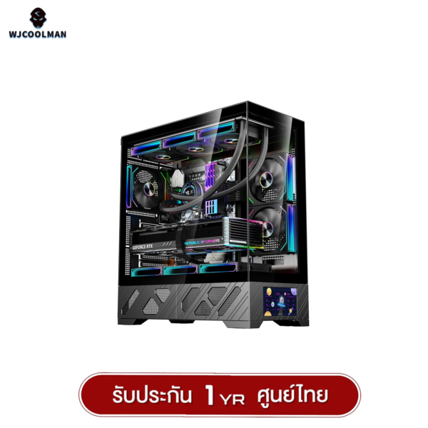 WJCOOLMAN 215 ATX-X LCD-SubScreen Panorama Tempered Glass Gaming Case (Black) 1 Year Warranty