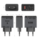 MEEGOO 65W 3-Port GAN Fast Charger PD*2+QC3.0 Foldable Plug Pin for Mobile Laptop TISI STANDARD
