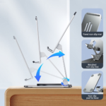 GOOJODOQ Portable Ultra Thin Metal Tablet Stand Accessories for iPad Xiaomi Samsung (Black)