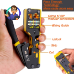 Adjustable patch cord crimping pliers For Modular Data Cables with Wire Stripping and Cutting for RJ11/RJ12/RJ45 Pass-Thru