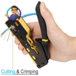 Adjustable patch cord crimping pliers For Modular Data Cables with Wire Stripping and Cutting for RJ11/RJ12/RJ45 Pass-Thru