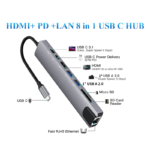 USB C 8 in 1 Hub 4K HDMI USB 3.0 SD Card Reader RJ45 Multi Adapter for PC Laptop Macbook Pro Converter
