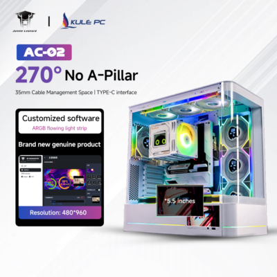 Jungle Leopard AC-02 PC Case Curved Glass Black / White ATX Chassis Screen 5.5 Inch Dual Chamber